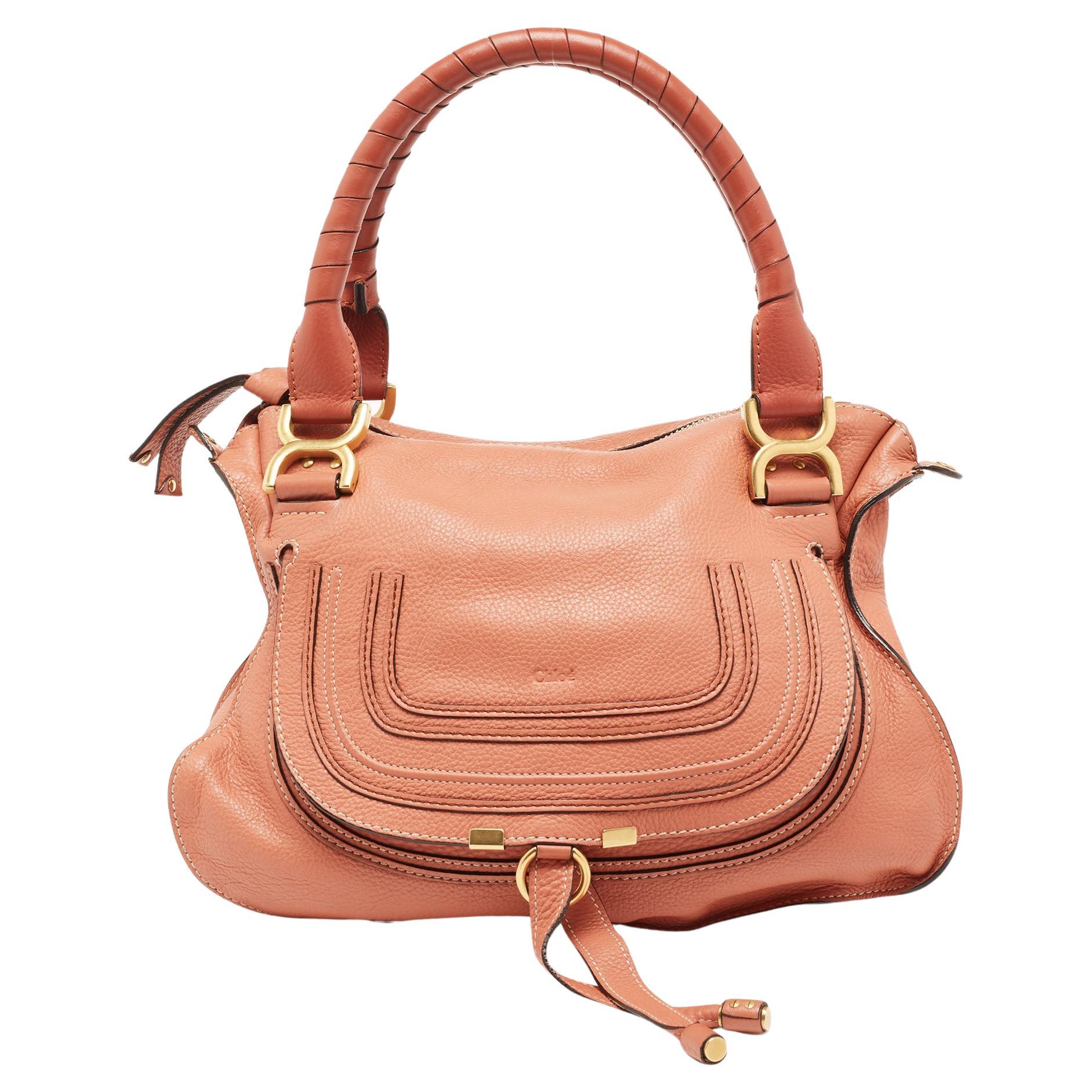 Chloe Peach Leather Medium Marcie Shoulder Bag