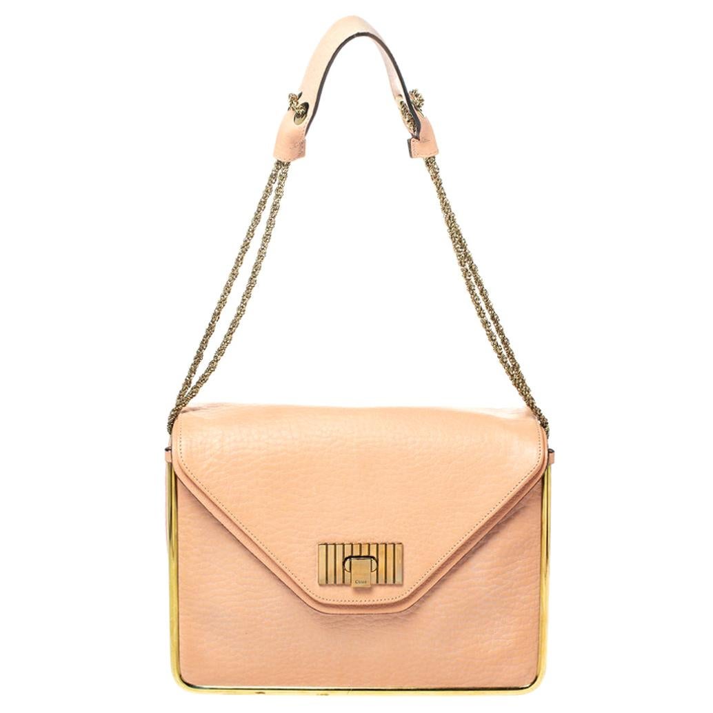 Chloe Peach Leather Medium Sally Shoulder Bag