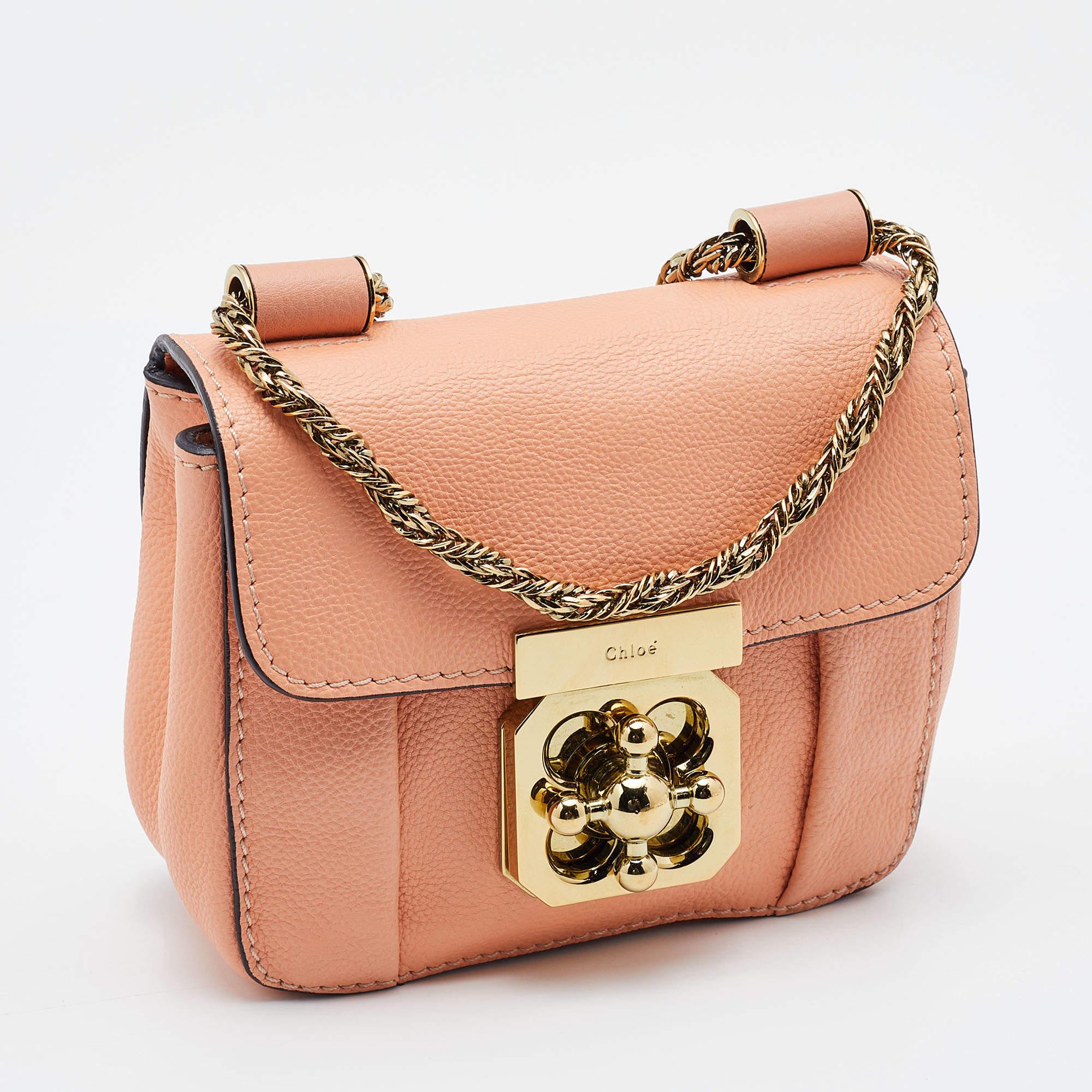 Chloe Peach Leather Mini Elsie Crossbody Bag 4