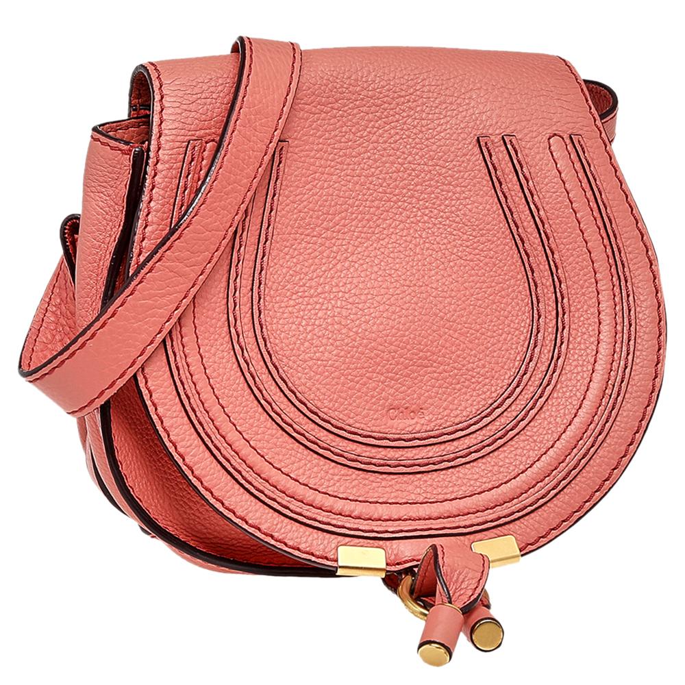 Chloe Peach Leather Mini Marcie Shoulder Bag In Good Condition In Dubai, Al Qouz 2