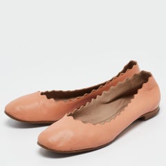 Chloe Pfirsichrosa Leder Lauren Ballettschuhe mit Wellenschliff Größe 37