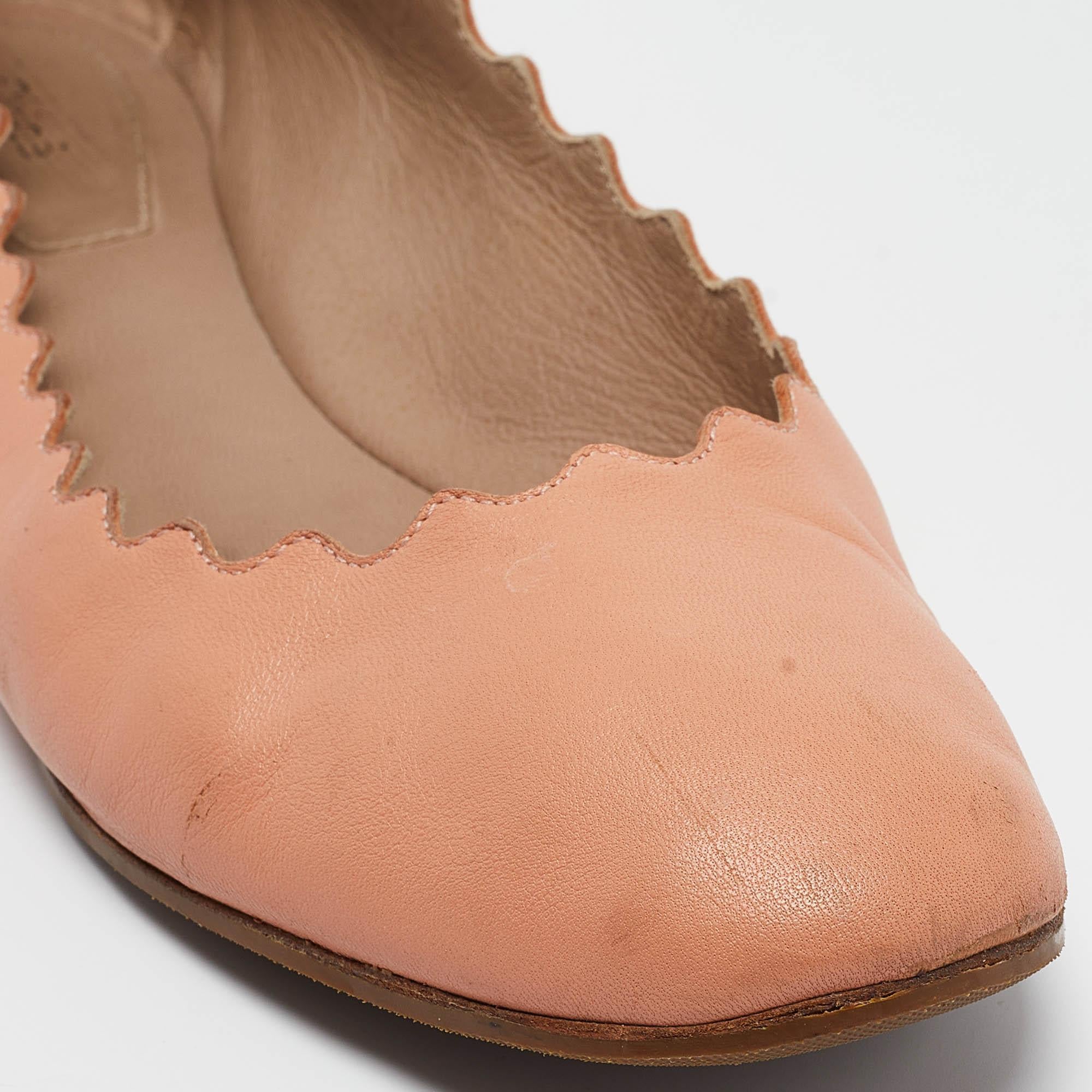 Chloe Pfirsichrosa Leder Lauren Ballettschuhe mit Wellenschliff Größe 37 im Angebot 3