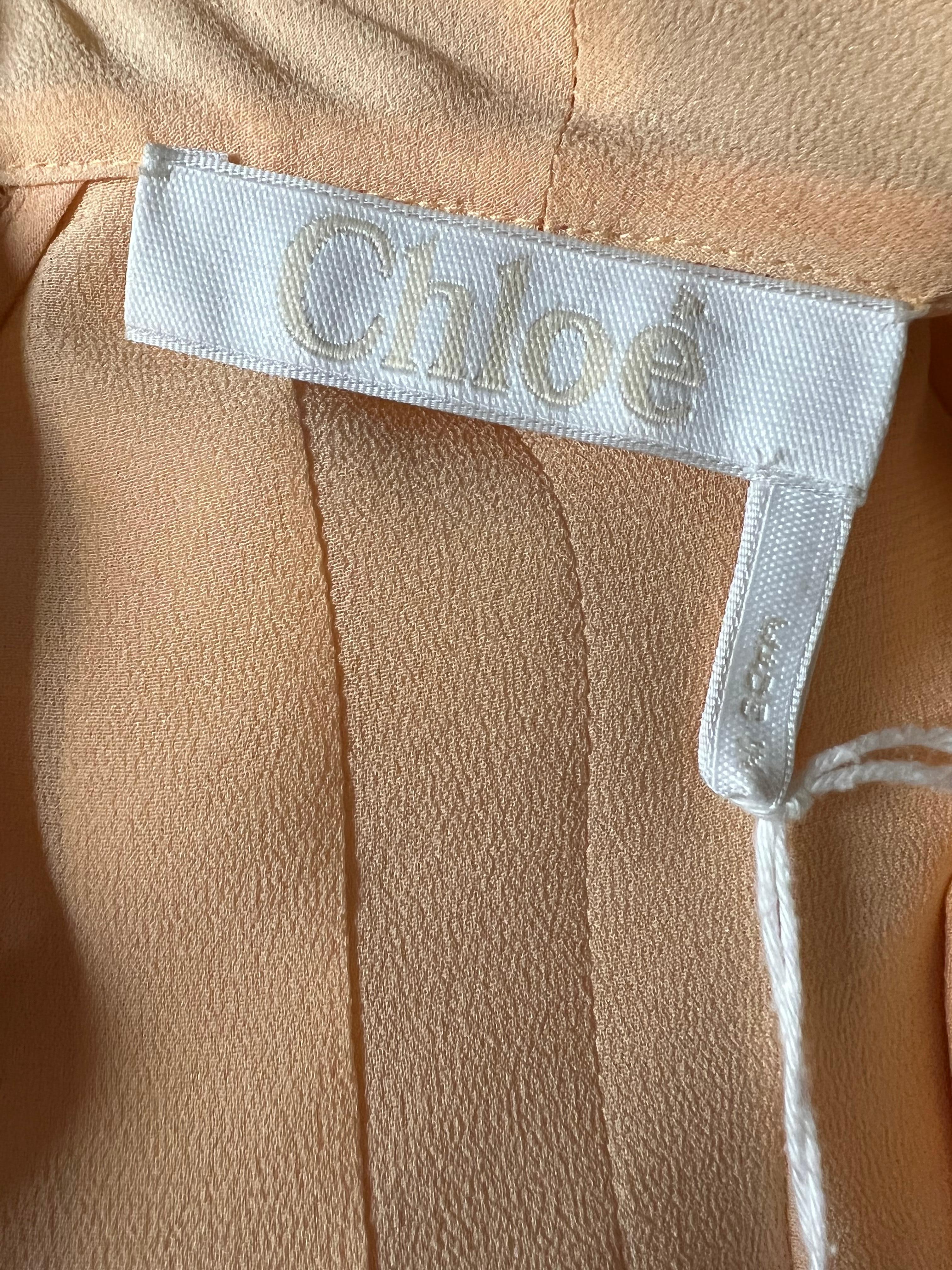  Chloe Peach Silk Pleated Maxi Dress, Size 36 For Sale 4