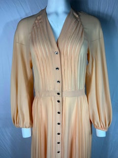 Chloe Peach Silk Pleated Maxi Dress, Size 36