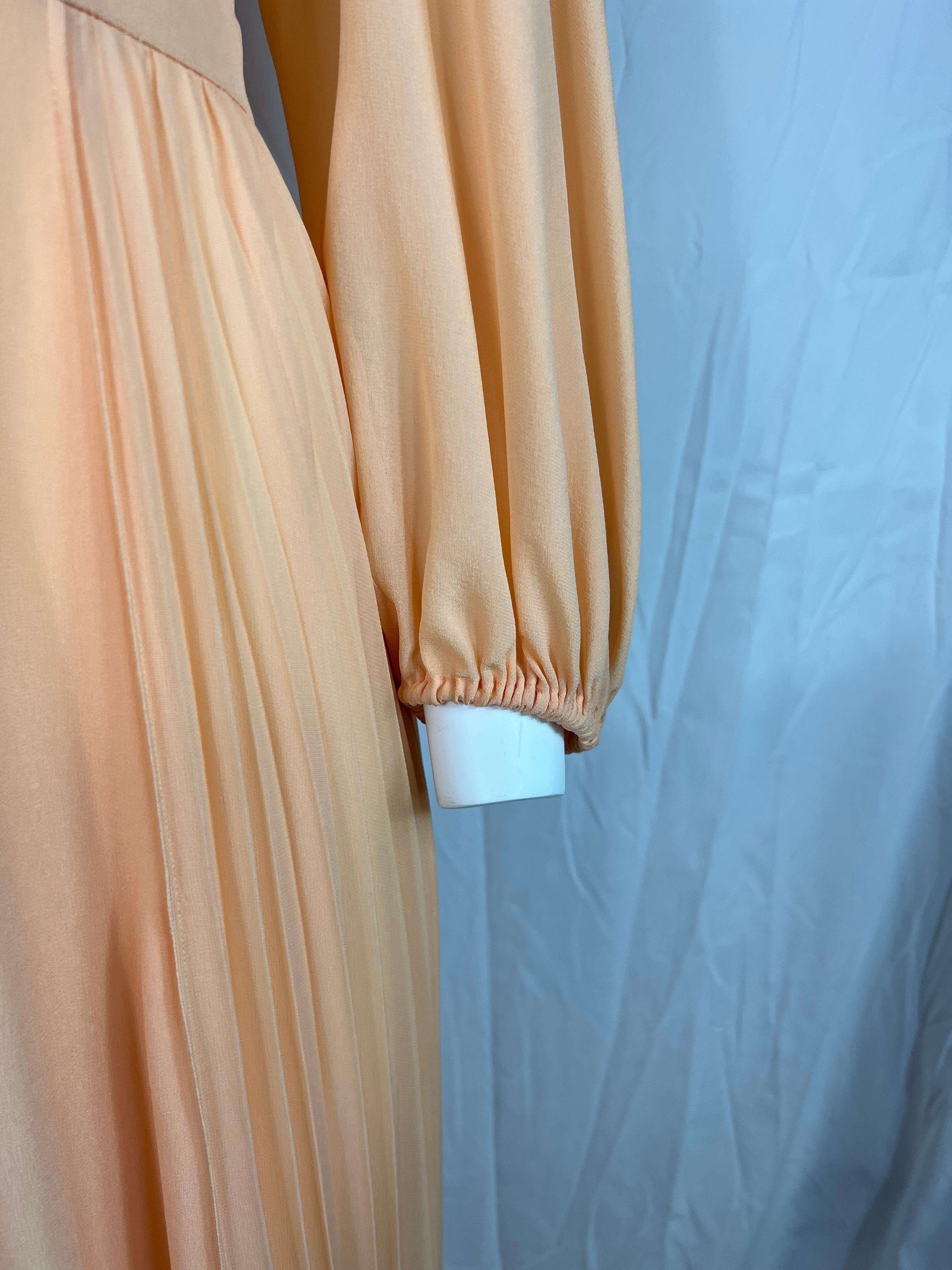 Women's  Chloe Peach Silk Pleated Maxi Dress, Size 36 For Sale