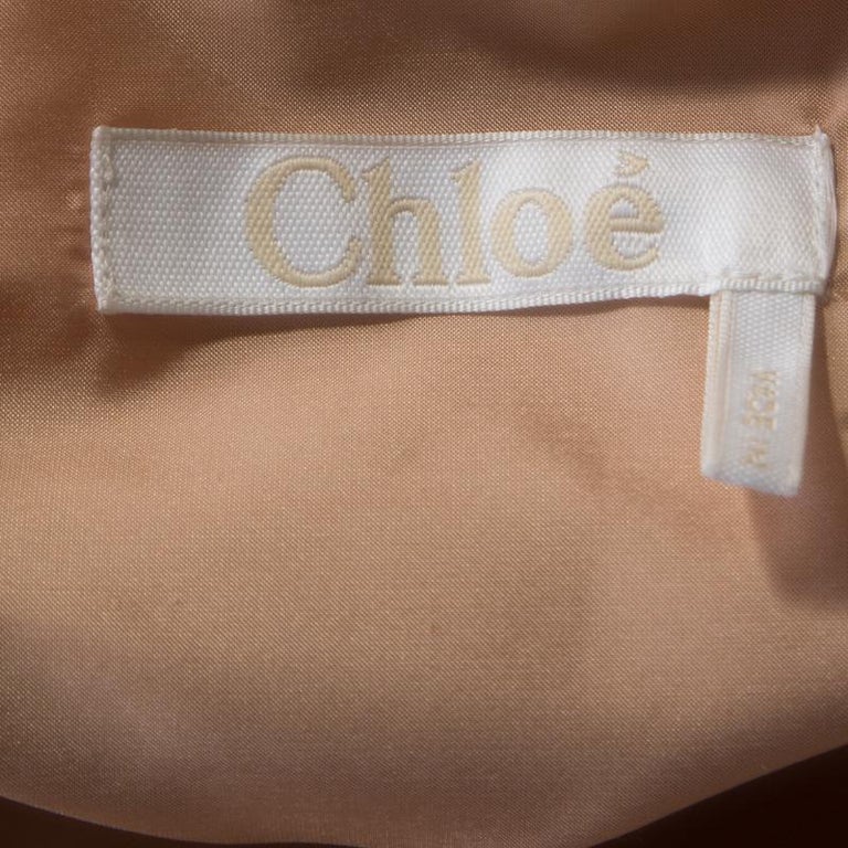 Chloe Peach Silk Tasseled Tie Up Tiered Parachute Top M For Sale at 1stDibs