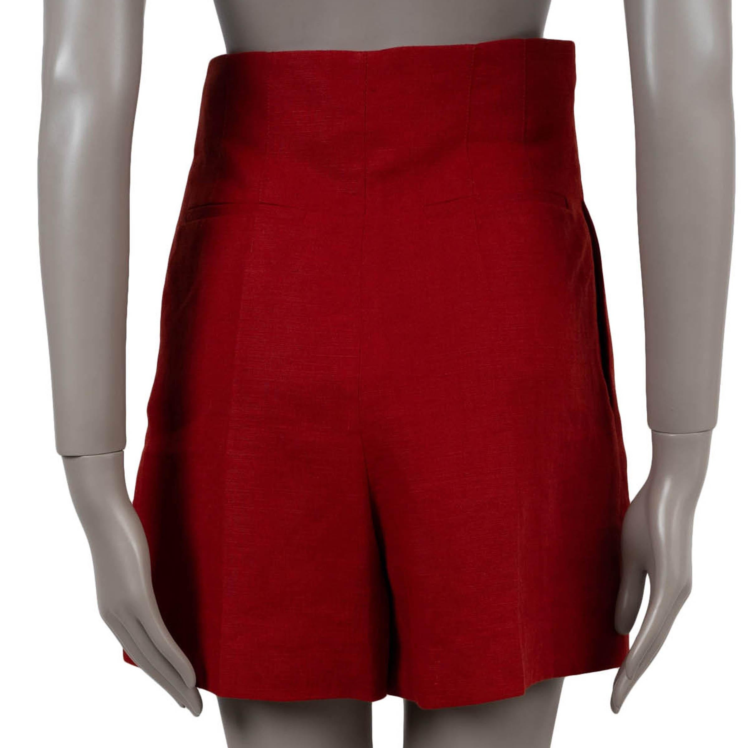 CHLOE Lino rojo picante 2023 PLEADO BERMUDA Pantalones cortos 36 XS Rojo en venta