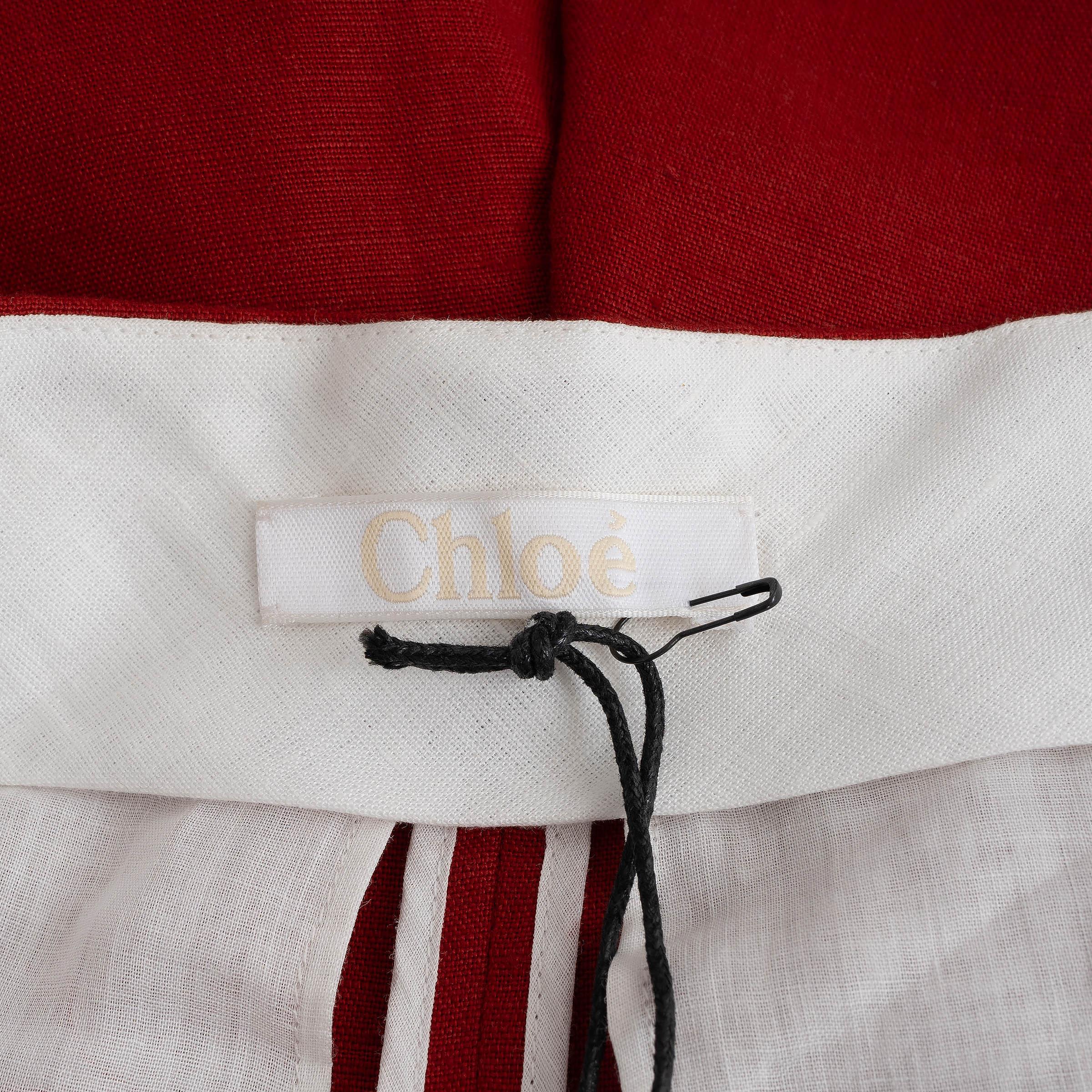 CHLOE Lino rojo picante 2023 PLEADO BERMUDA Pantalones cortos 36 XS en venta 2