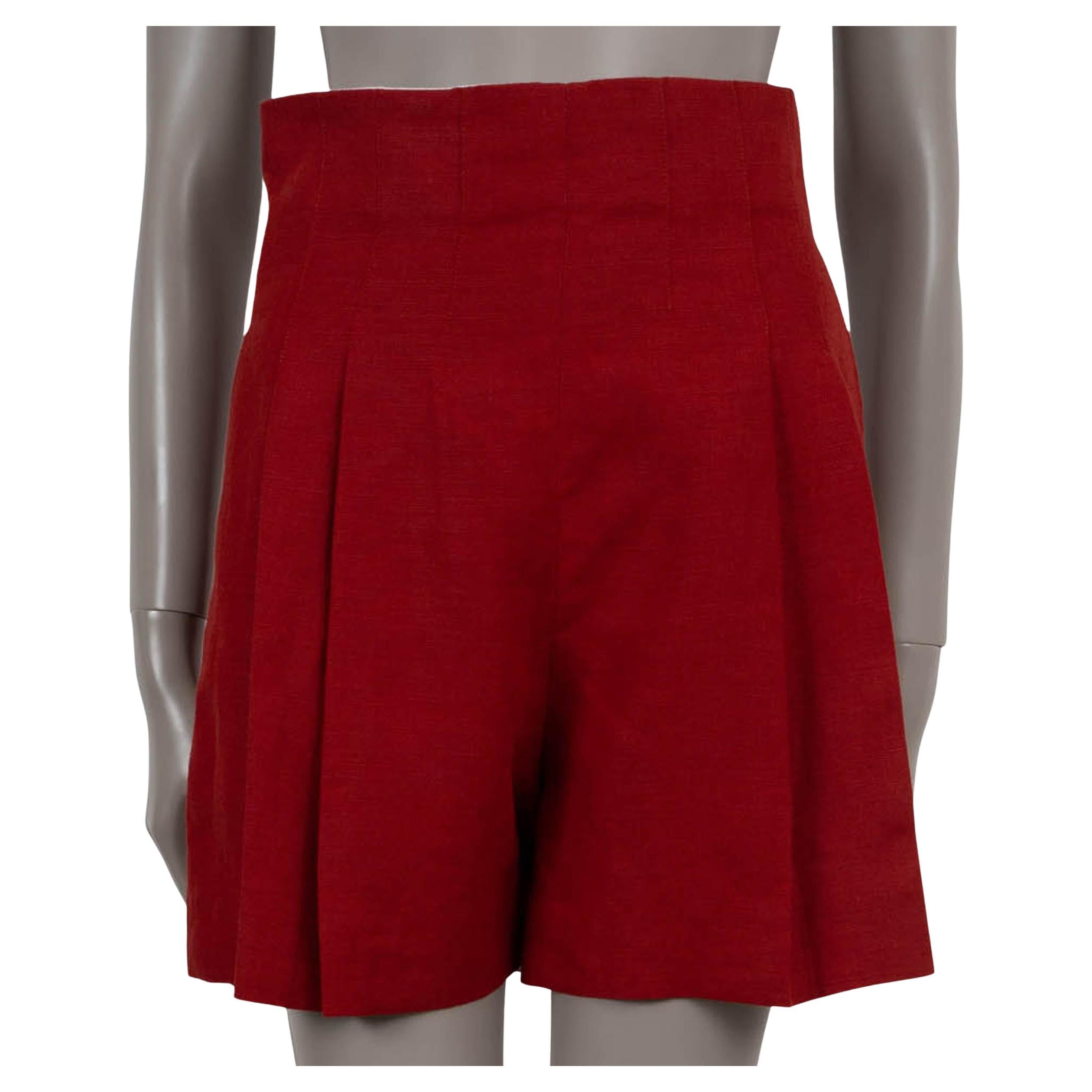 CHLOE Lino rojo picante 2023 PLEADO BERMUDA Pantalones cortos 36 XS en venta