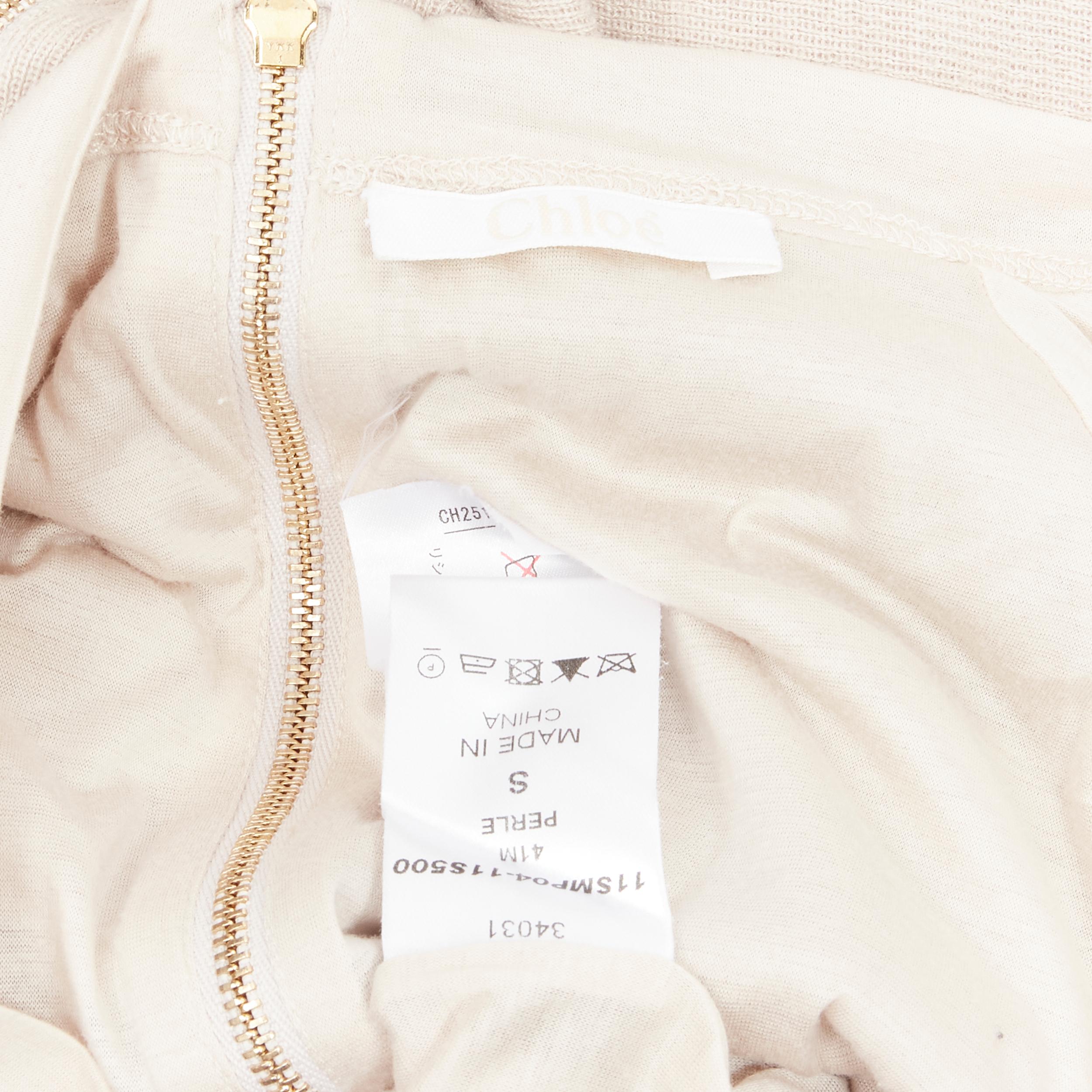 CHLOE Perle beige cashmere silk gold zip back short sleeve sweater  For Sale 2