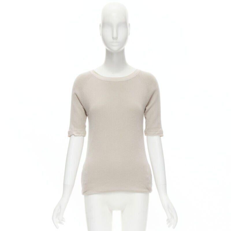 CHLOE Perle beige cashmere silk gold zip back short sleeve sweater S For Sale 5
