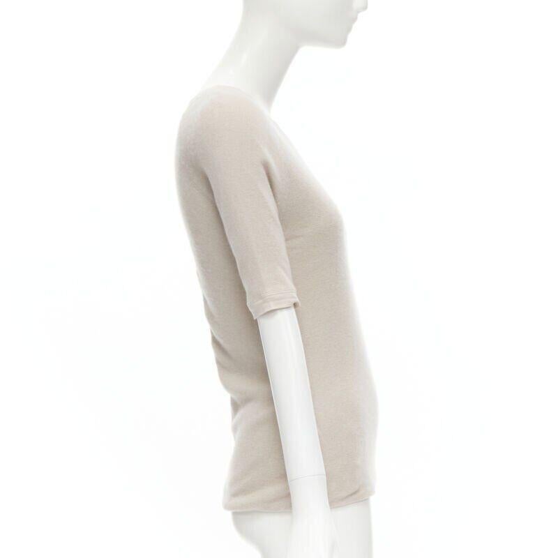 CHLOE Perle beige cashmere silk gold zip back short sleeve sweater S In Good Condition For Sale In Hong Kong, NT