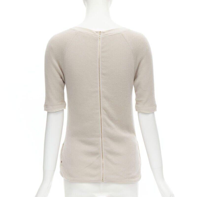Women's CHLOE Perle beige cashmere silk gold zip back short sleeve sweater S For Sale
