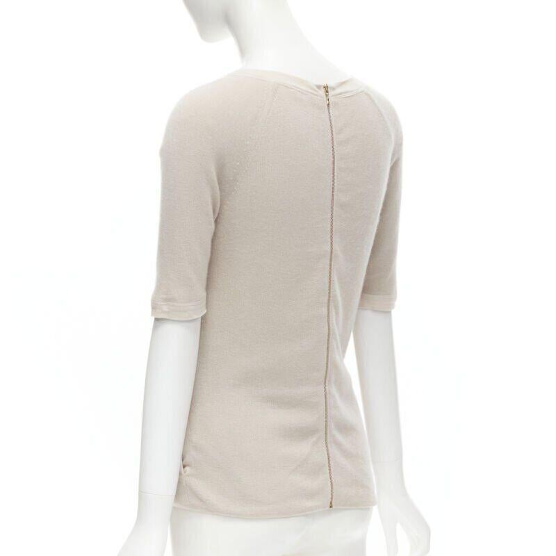 CHLOE Perle beige cashmere silk gold zip back short sleeve sweater S For Sale 1