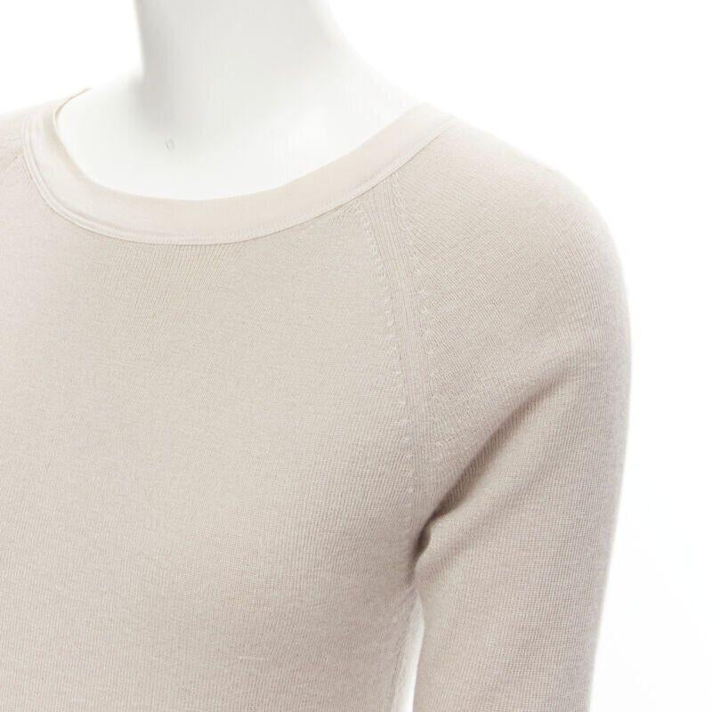 CHLOE Perle beige cashmere silk gold zip back short sleeve sweater S For Sale 2
