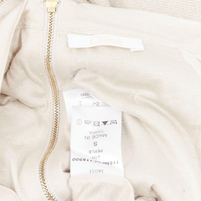 CHLOE Perle beige cashmere silk gold zip back short sleeve sweater S For Sale 4