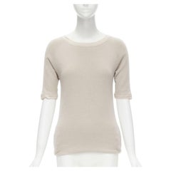 CHLOE Perle beige cashmere silk gold zip back short sleeve sweater S
