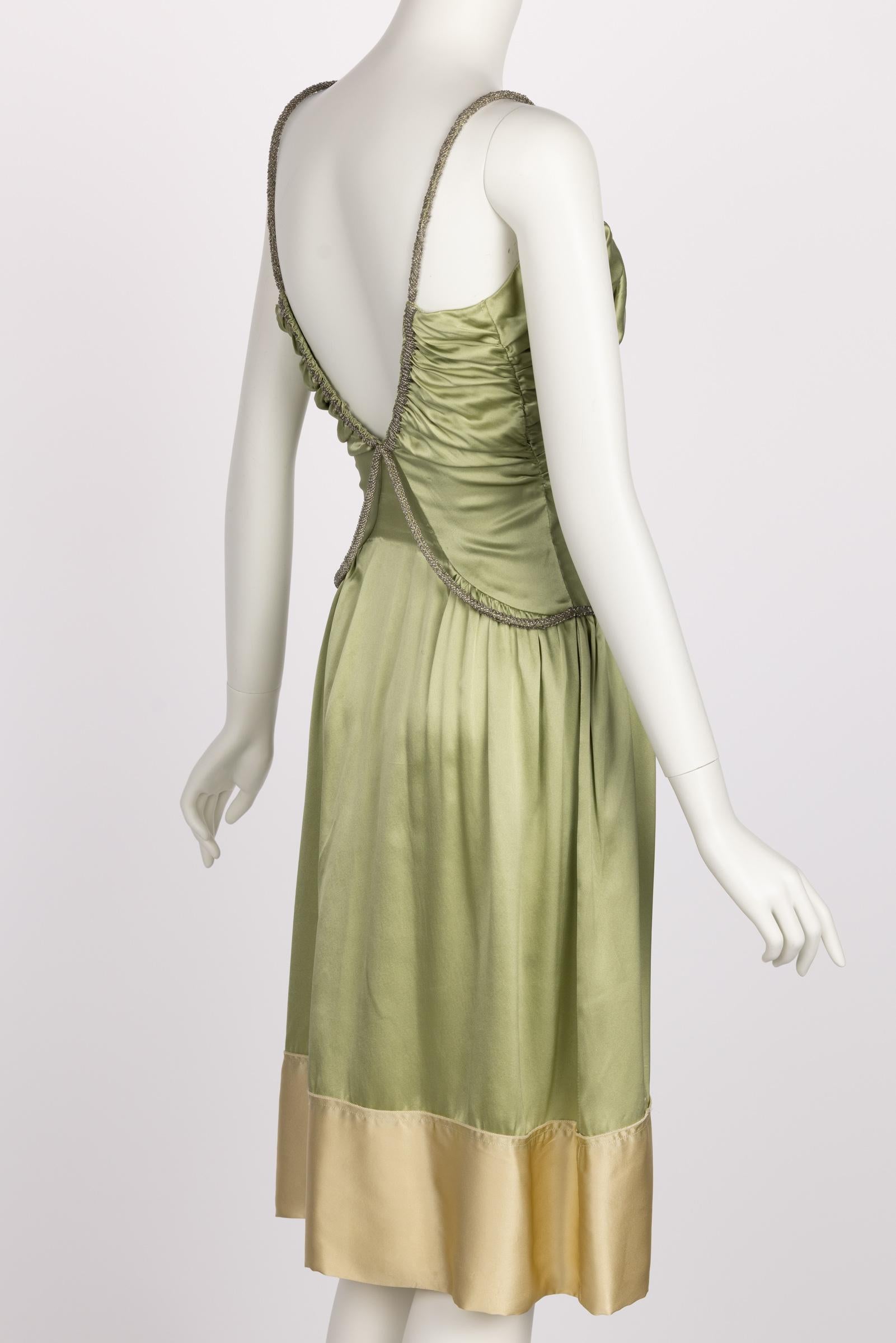 Women's Chloé Phoebe Philo Beaded Straps Plunge Silk Dress Runway Spring 2005