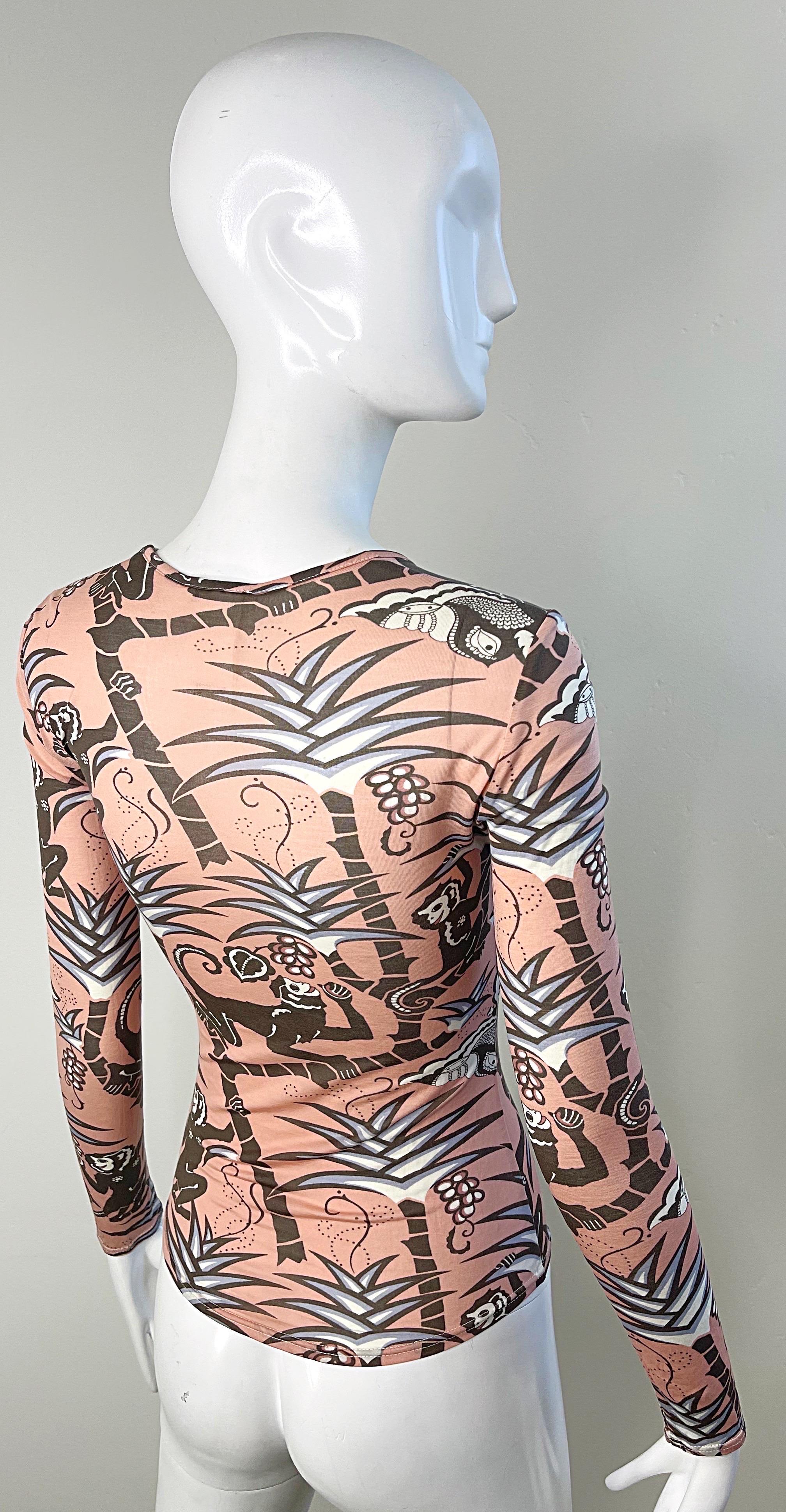 Chloe Phoebe Philo Spring 2002 Novelty Monkey Butterfly Print Long Sleeve Shirt For Sale 3