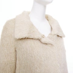 CHLOE Pierre cream fuzzy viscose single tortoiseshell button cropped jacket FR34