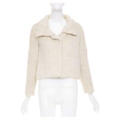 CHLOE Pierre cream fuzzy viscose single tortoiseshell button cropped jacket FR34