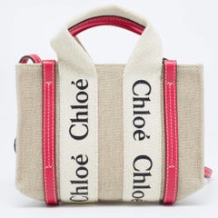 Chloe Pink/Beige Canvas and Leather Mini Woody Tote