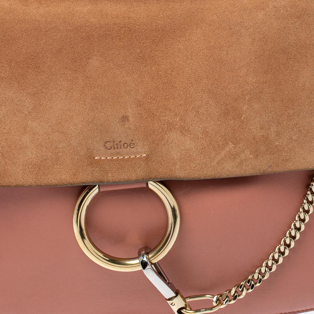 Chloe Pink/Beige Leather and Suede Medium Faye Shoulder Bag 3