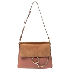Chloe Pink/Beige Leather and Suede Medium Faye Shoulder Bag