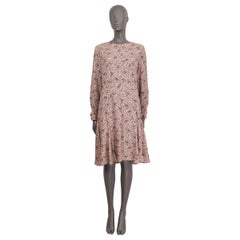 CHLOE pink & brown 2021 BIRD PRINT SILK CREPE LONG SLEEVE Dress 40 M