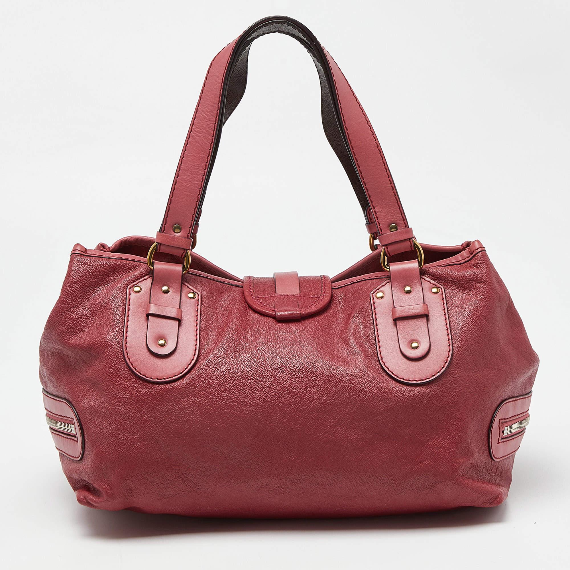 Chloe Pink/Brown Leather Paddington Satchel For Sale 7