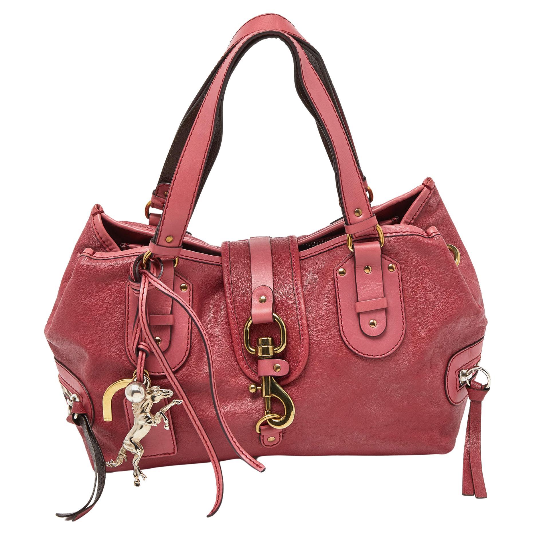 Chloe Pink/Brown Leather Paddington Satchel For Sale