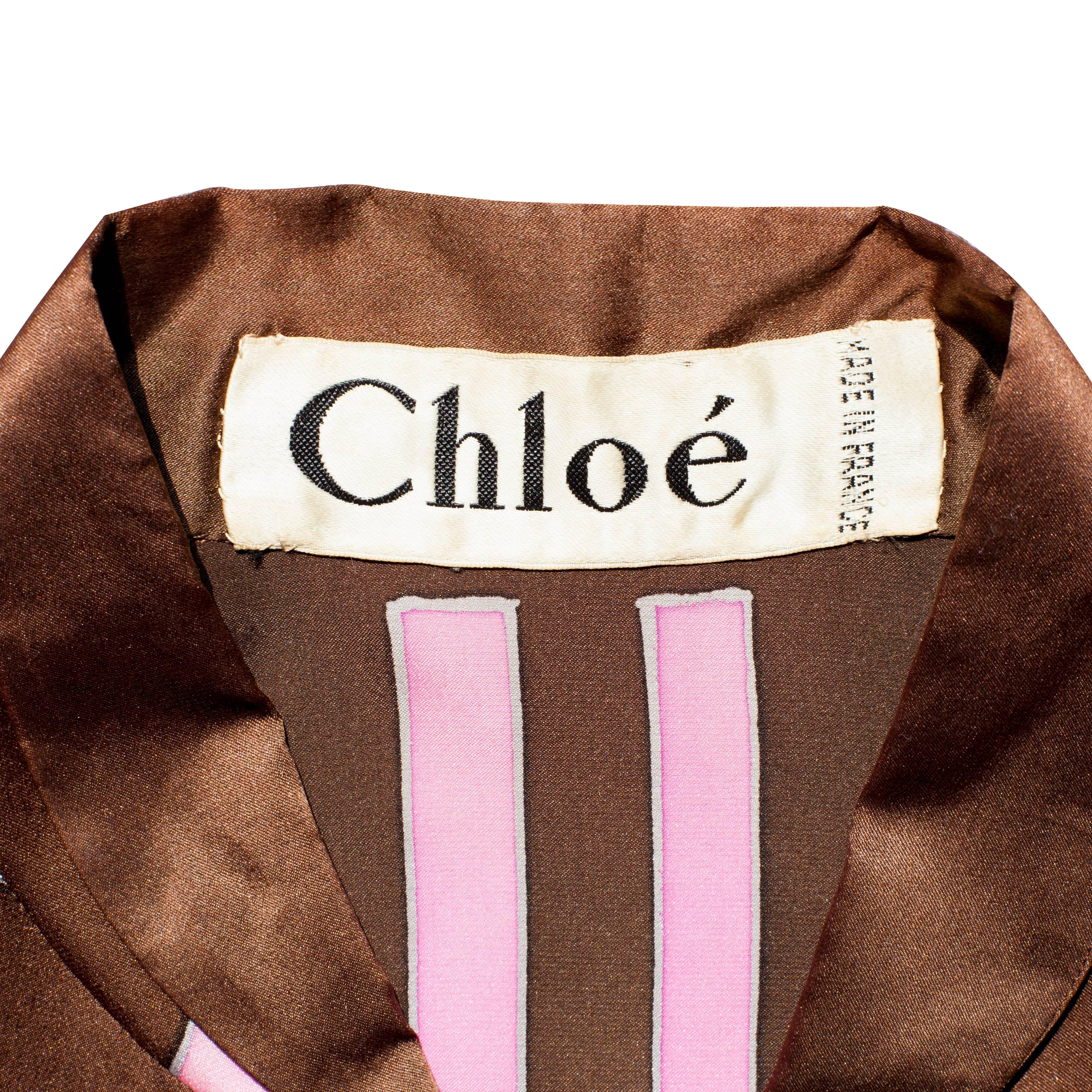 Chloe Pink Brown Silk Blouson Jacket Blouse Karl Lagerfeld 1970s For Sale 6