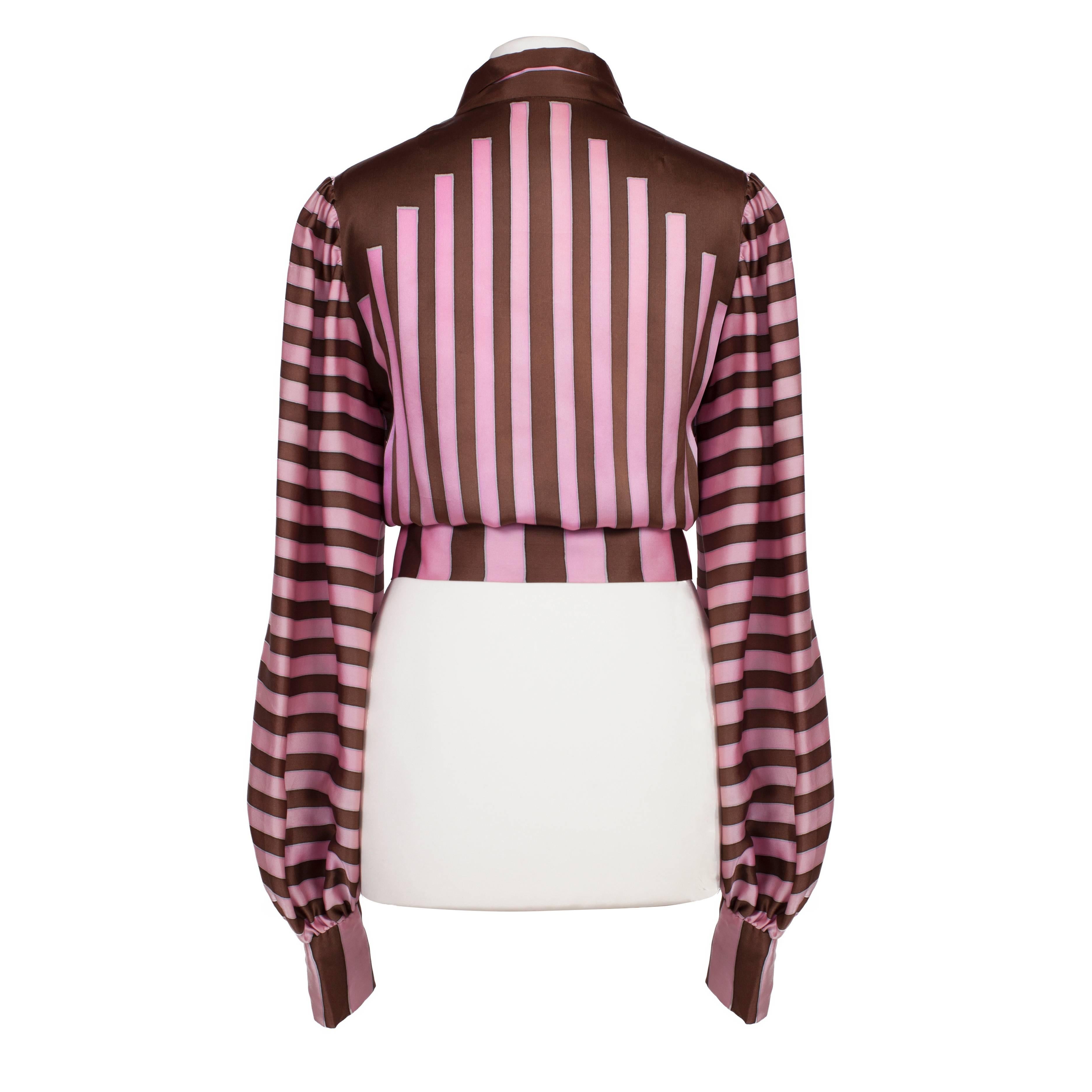 Chloe Pink Brown Silk Blouson Jacket Blouse Karl Lagerfeld 1970s For Sale 1