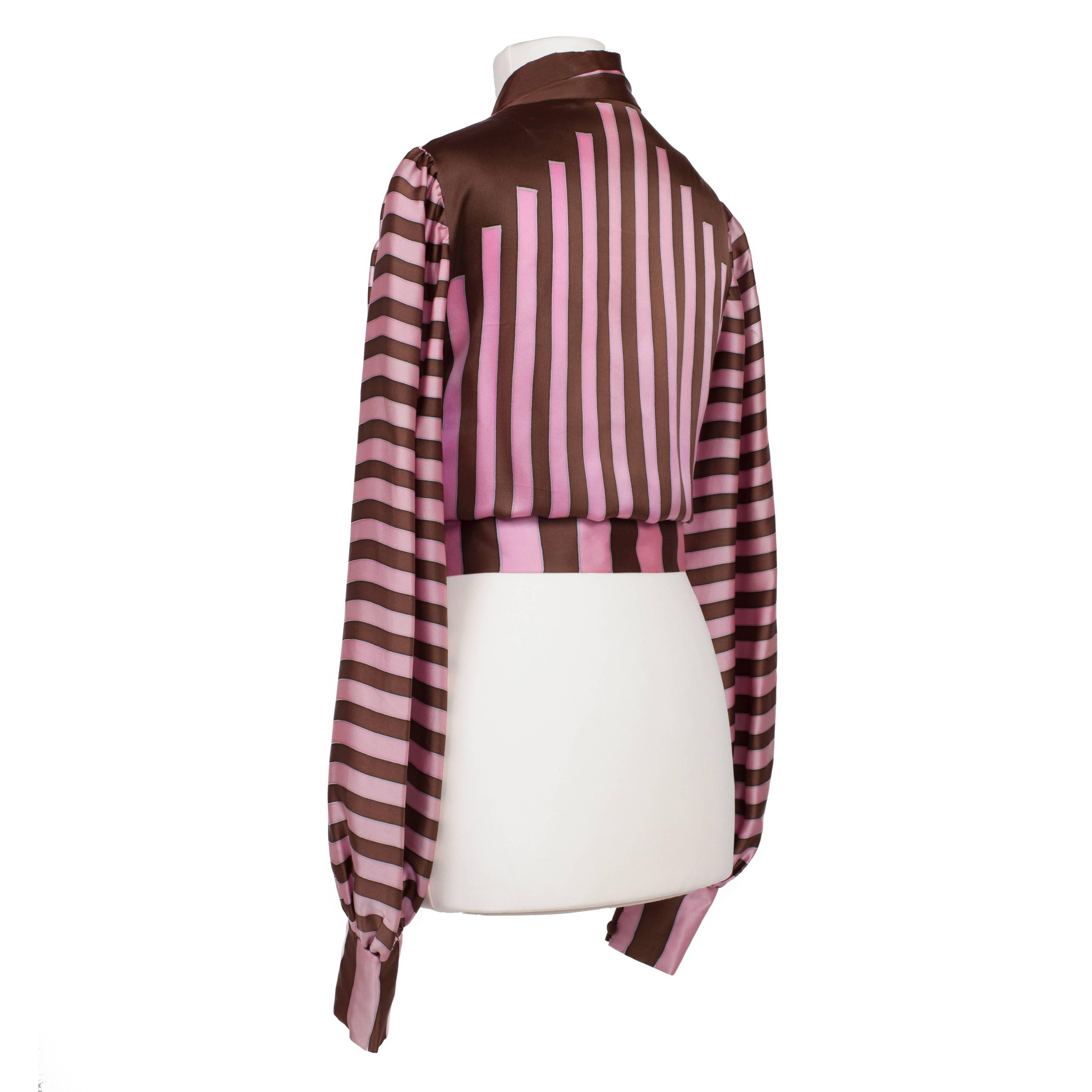 Chloe Pink Brown Silk Blouson Jacket Blouse Karl Lagerfeld 1970s For Sale 3