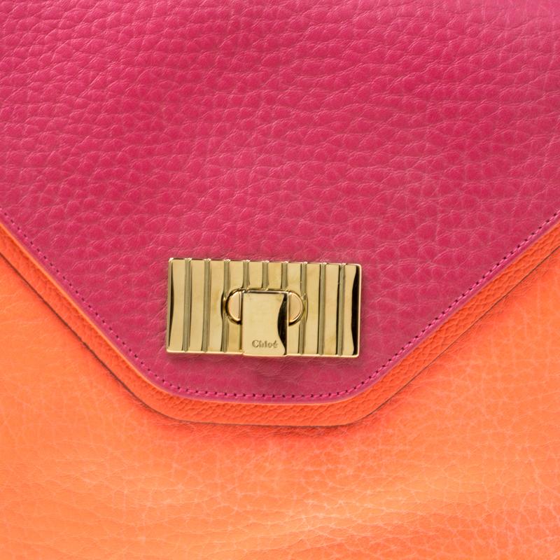 Chloe Pink/Coral Orange Leather Medium Sally Flap Shoulder Bag 7