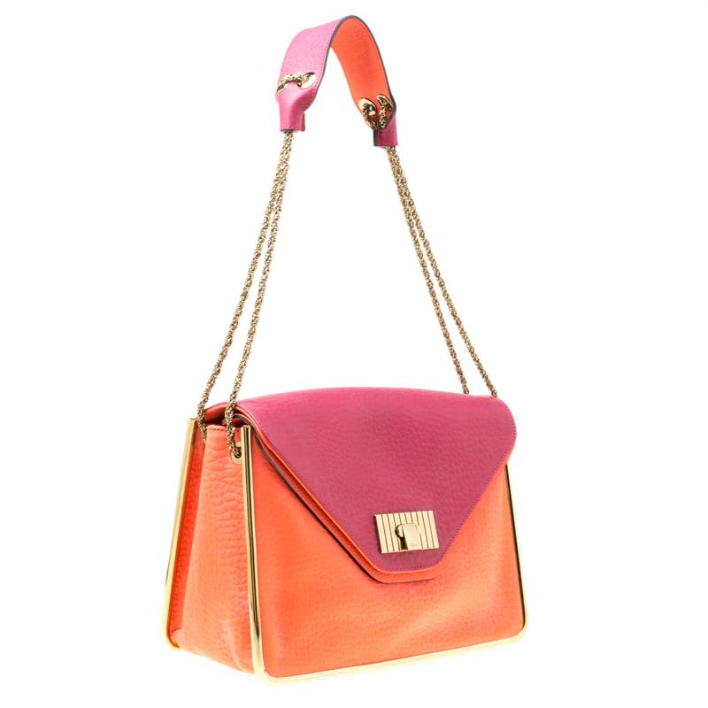 Women's Chloe Pink/Coral Orange Leather Medium Sally Flap Shoulder Bag