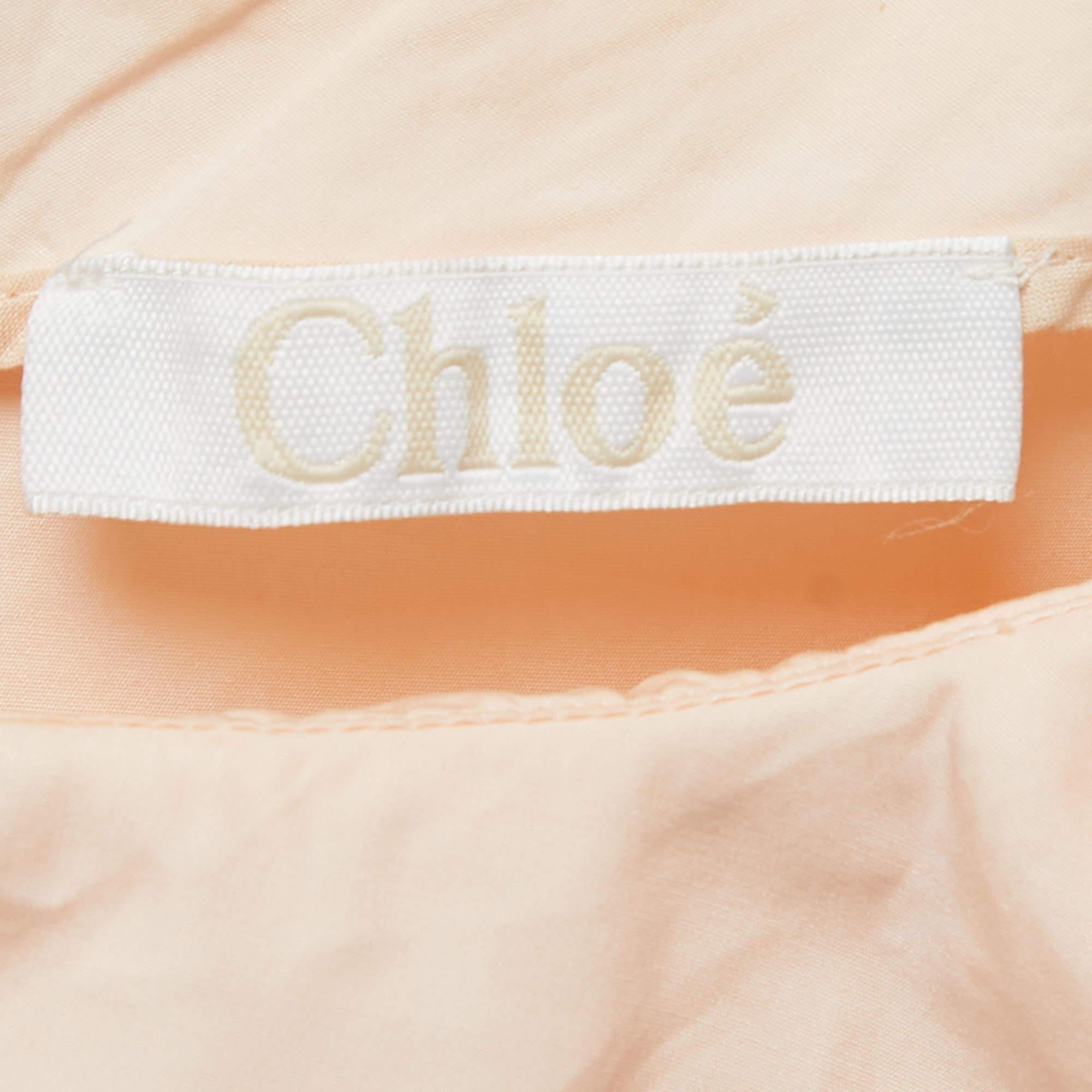 Chloe Pink Cotton Ruffle Overlay Detail Mini Dress M 2