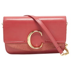 Chloe Pink Leather and Suede C Chain Clutch