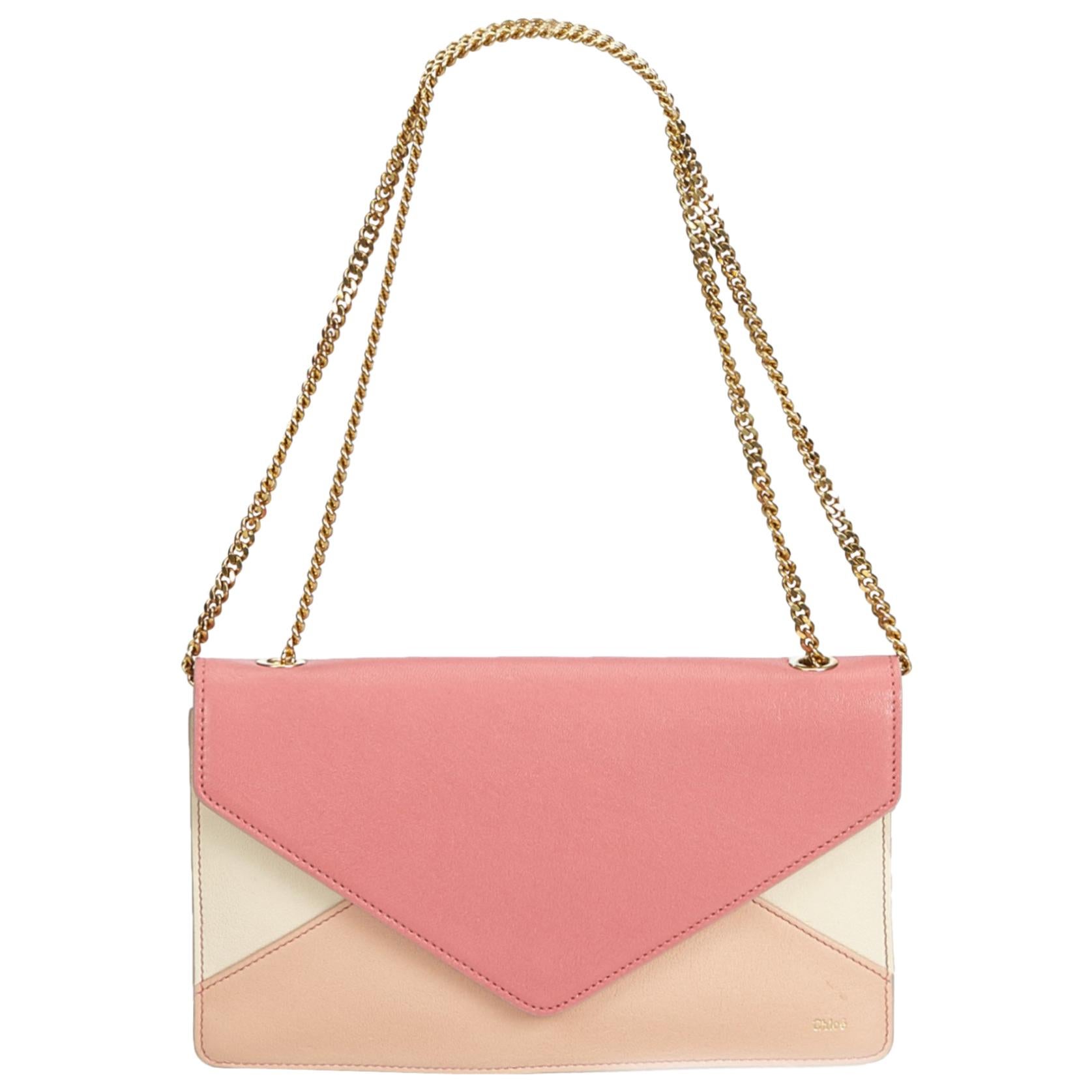 Chloe Pink Leather Chain Shoulder Bag For Sale