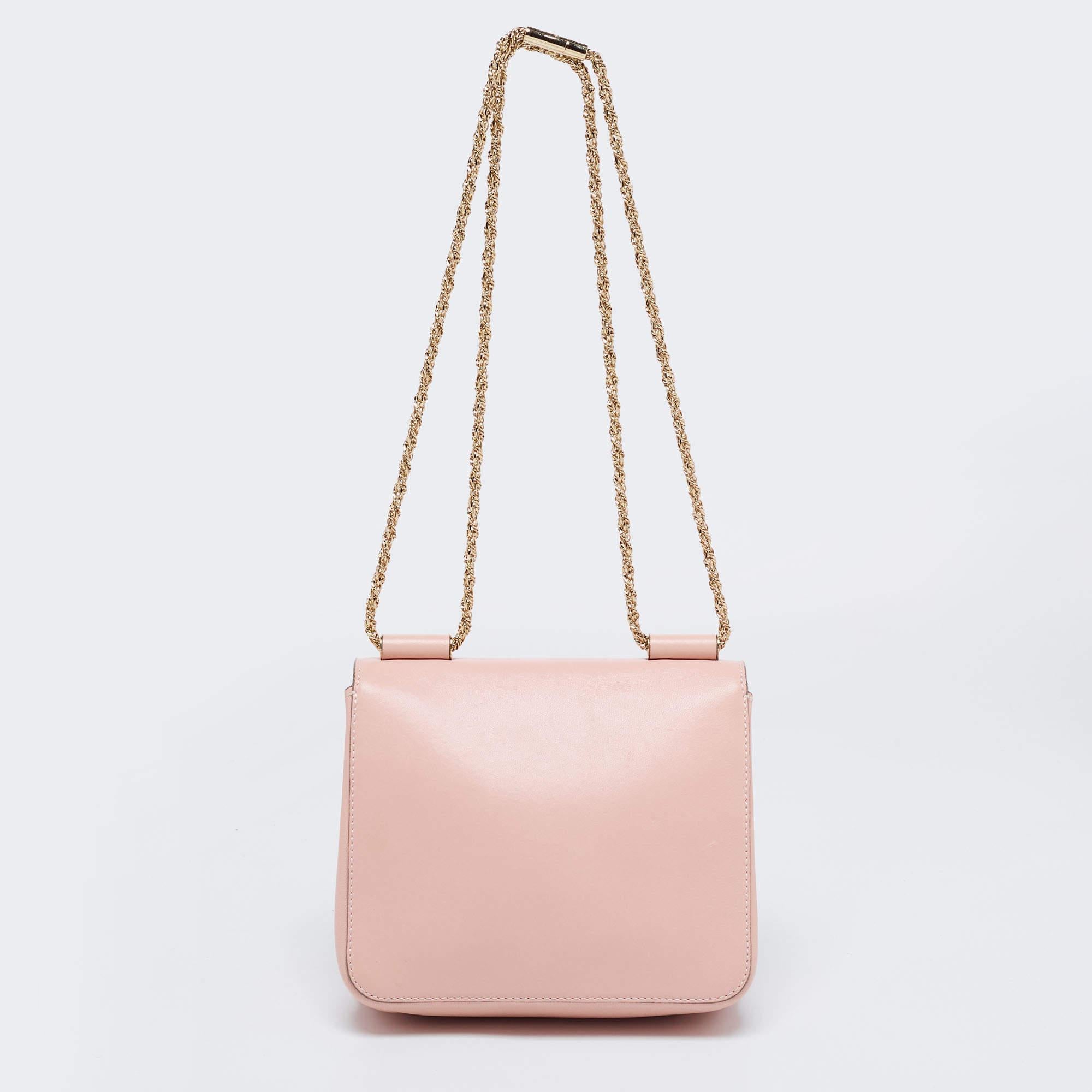 Chloe Pink Leather Crystal Embellished Elsie Shoulder Bag In Good Condition In Dubai, Al Qouz 2