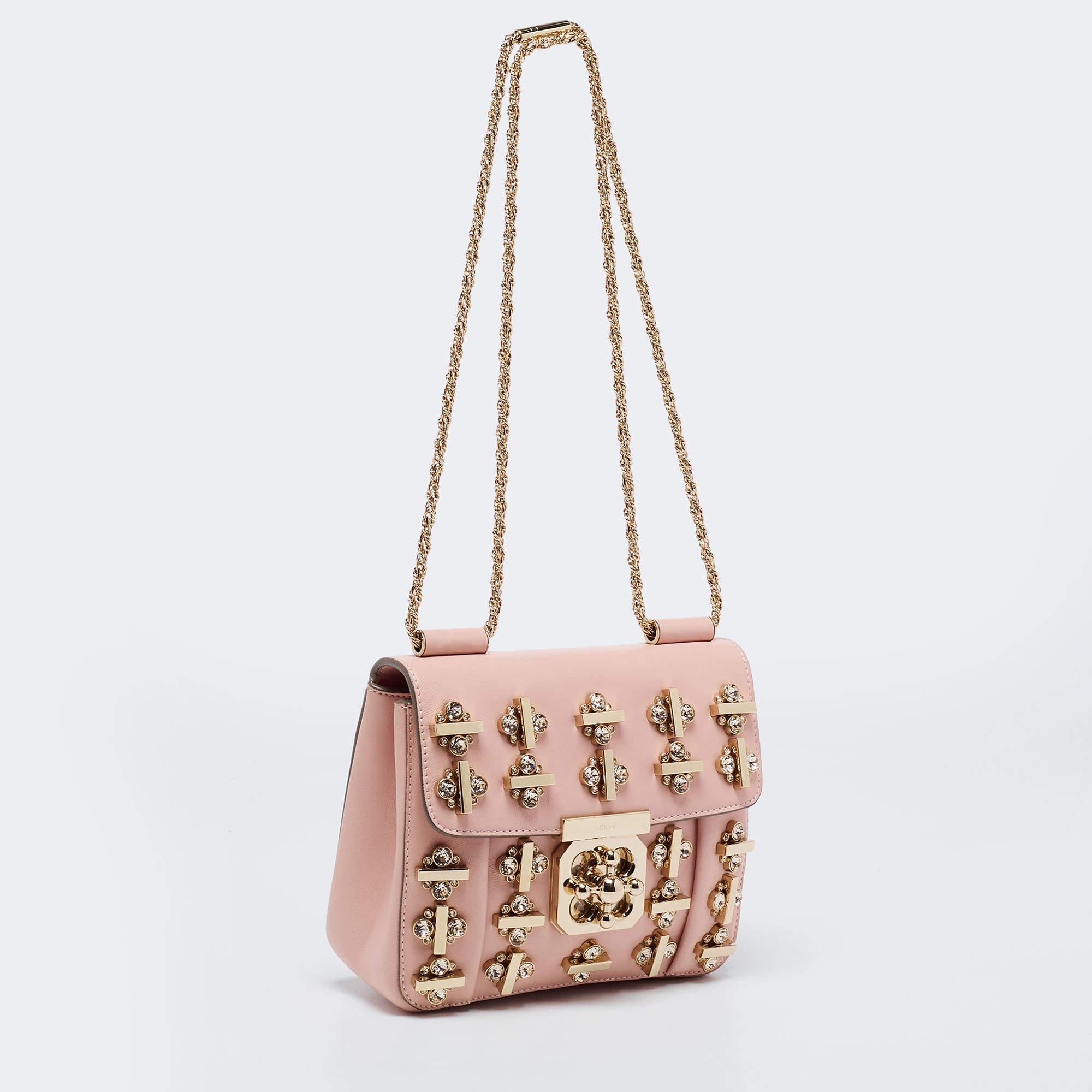 Chloe Pink Leather Crystal Embellished Elsie Shoulder Bag 1