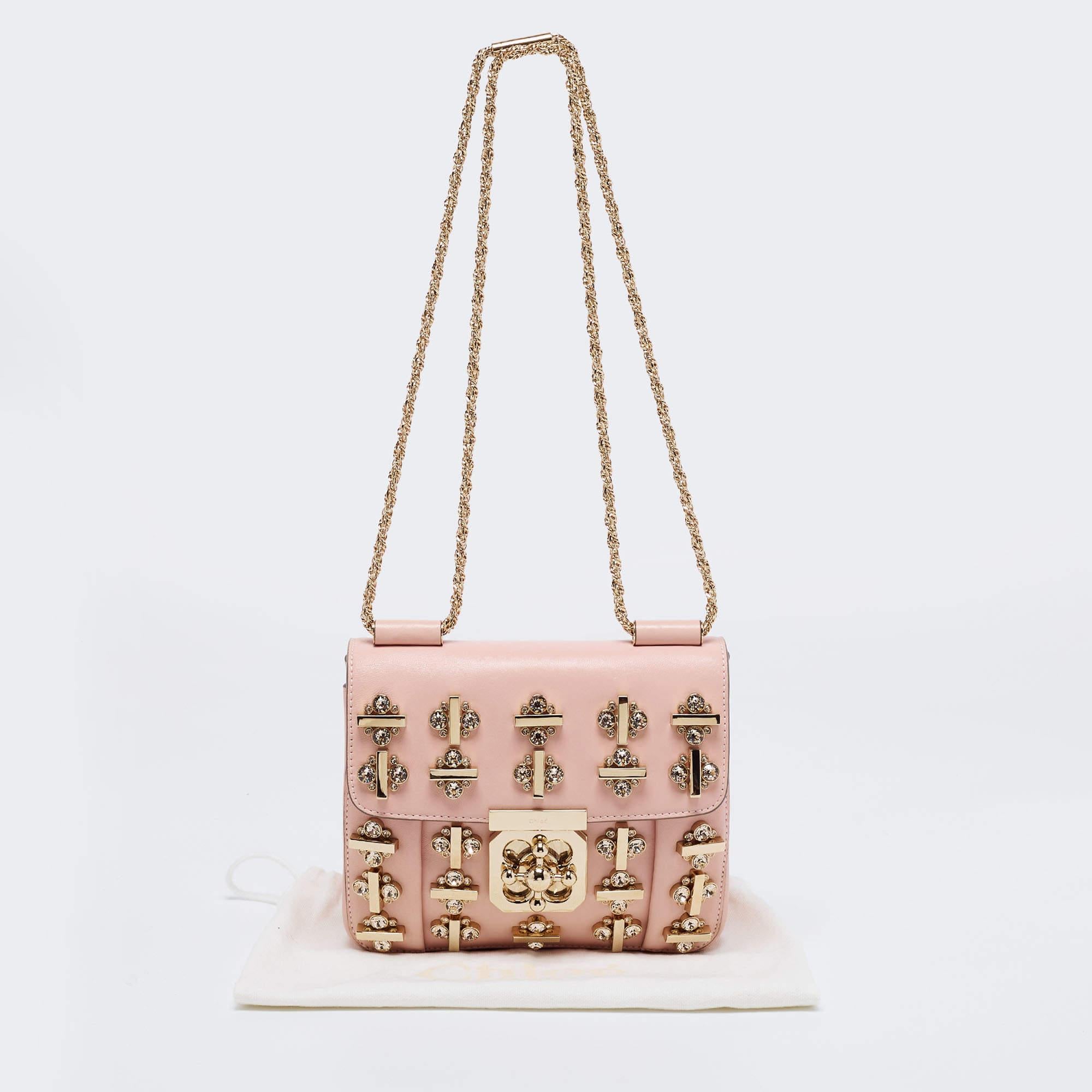 Chloe Pink Leather Crystal Embellished Elsie Shoulder Bag 2