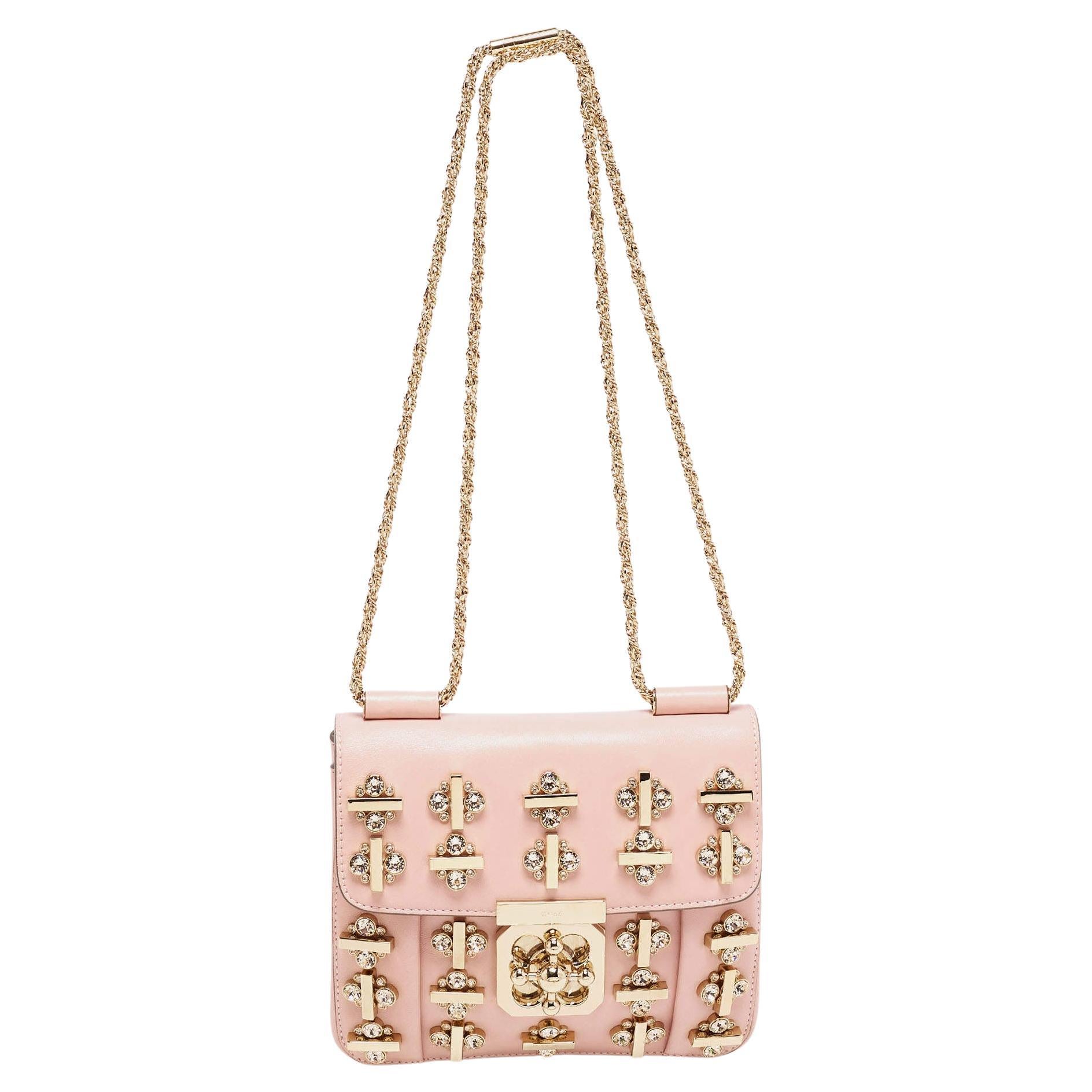 Chloe Pink Leather Crystal Embellished Elsie Shoulder Bag