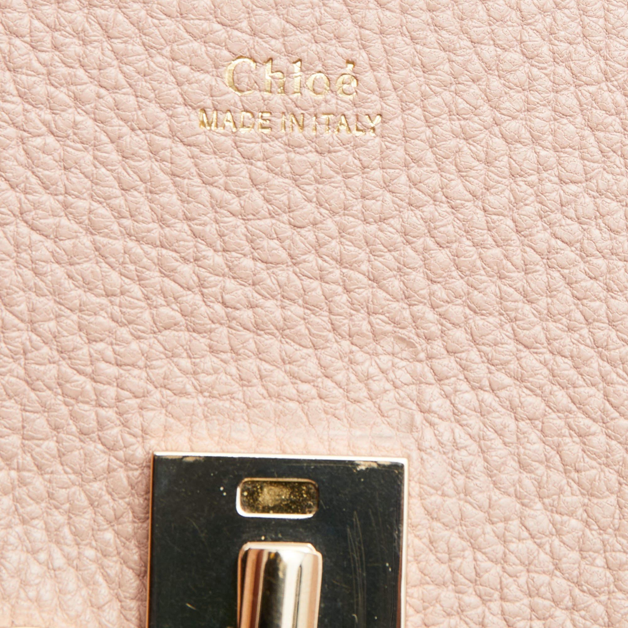 Beige Chloe Pink Leather Floral Metal Embellished Mini Drew Crossbody Bag