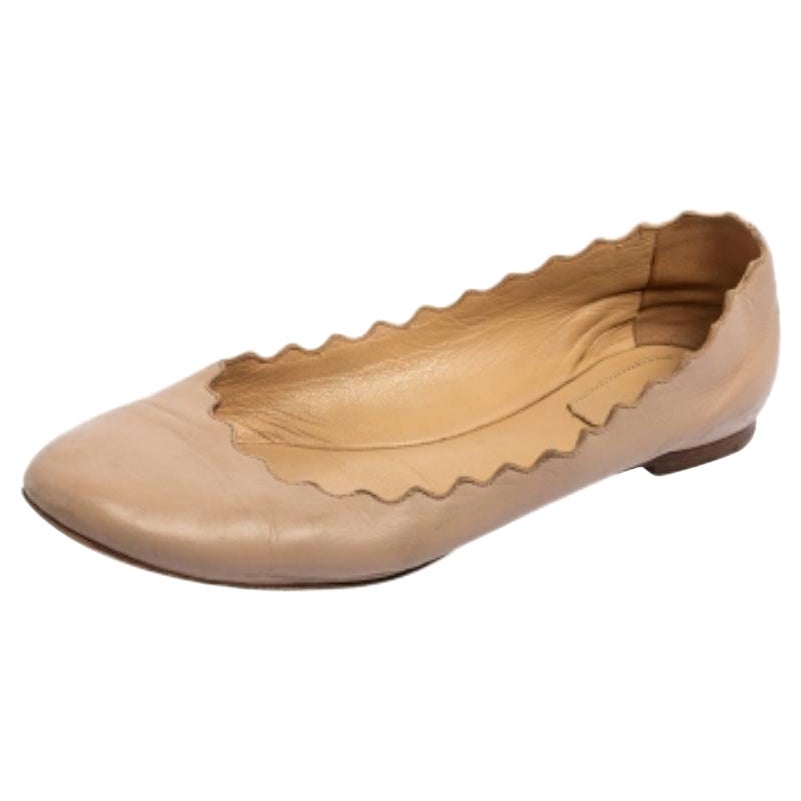 Chloe Pink Leather Lauren Scalloped Ballet Flats Size 36