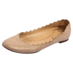 Chloe Pink Leather Lauren Scalloped Ballet Flats Size 36