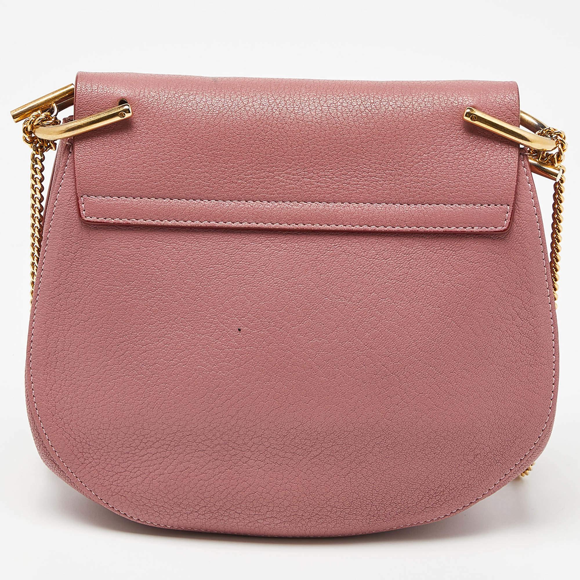 Chloe Pink Leather Medium Drew Shoulder Bag For Sale 6