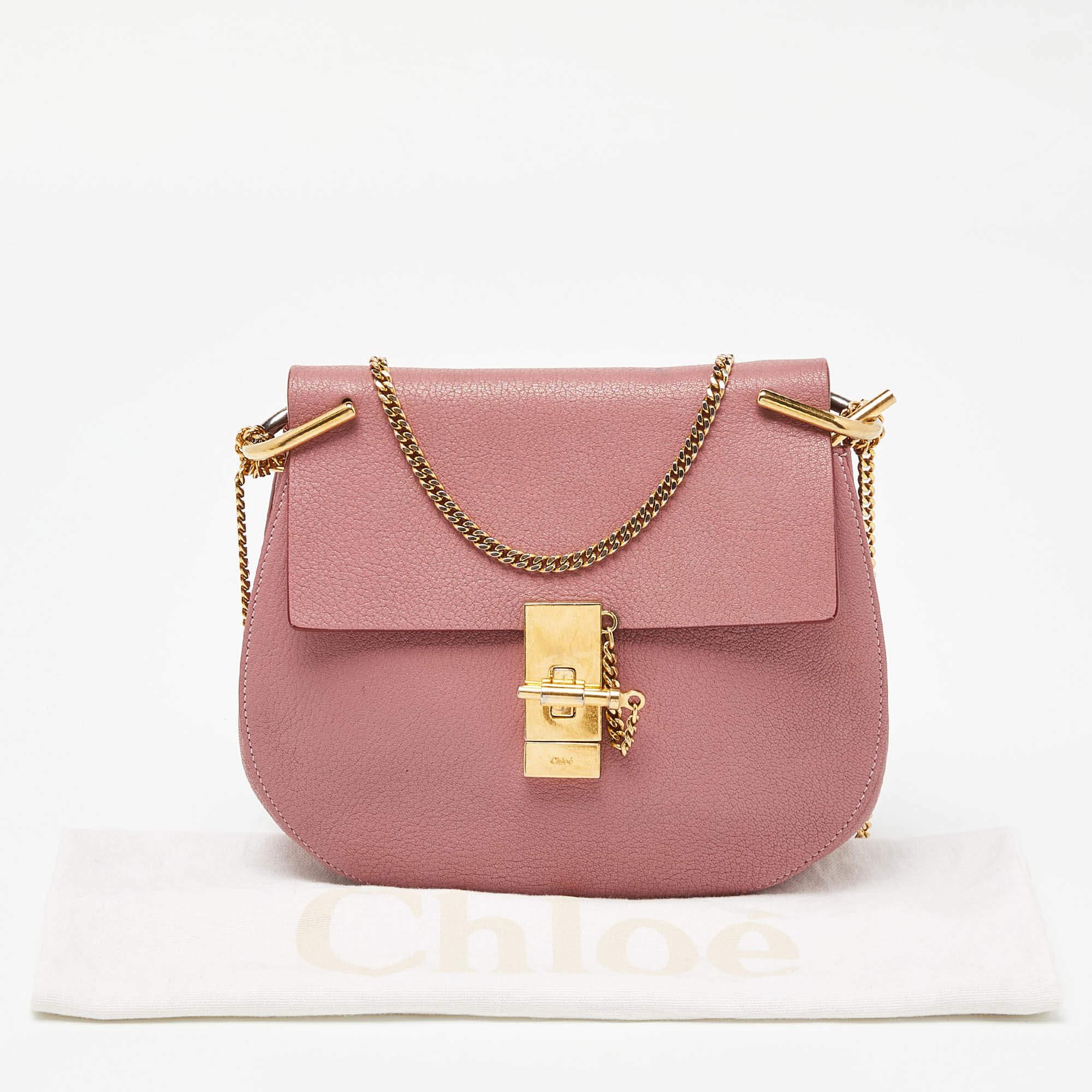 Chloe Pink Leather Medium Drew Shoulder Bag For Sale 8