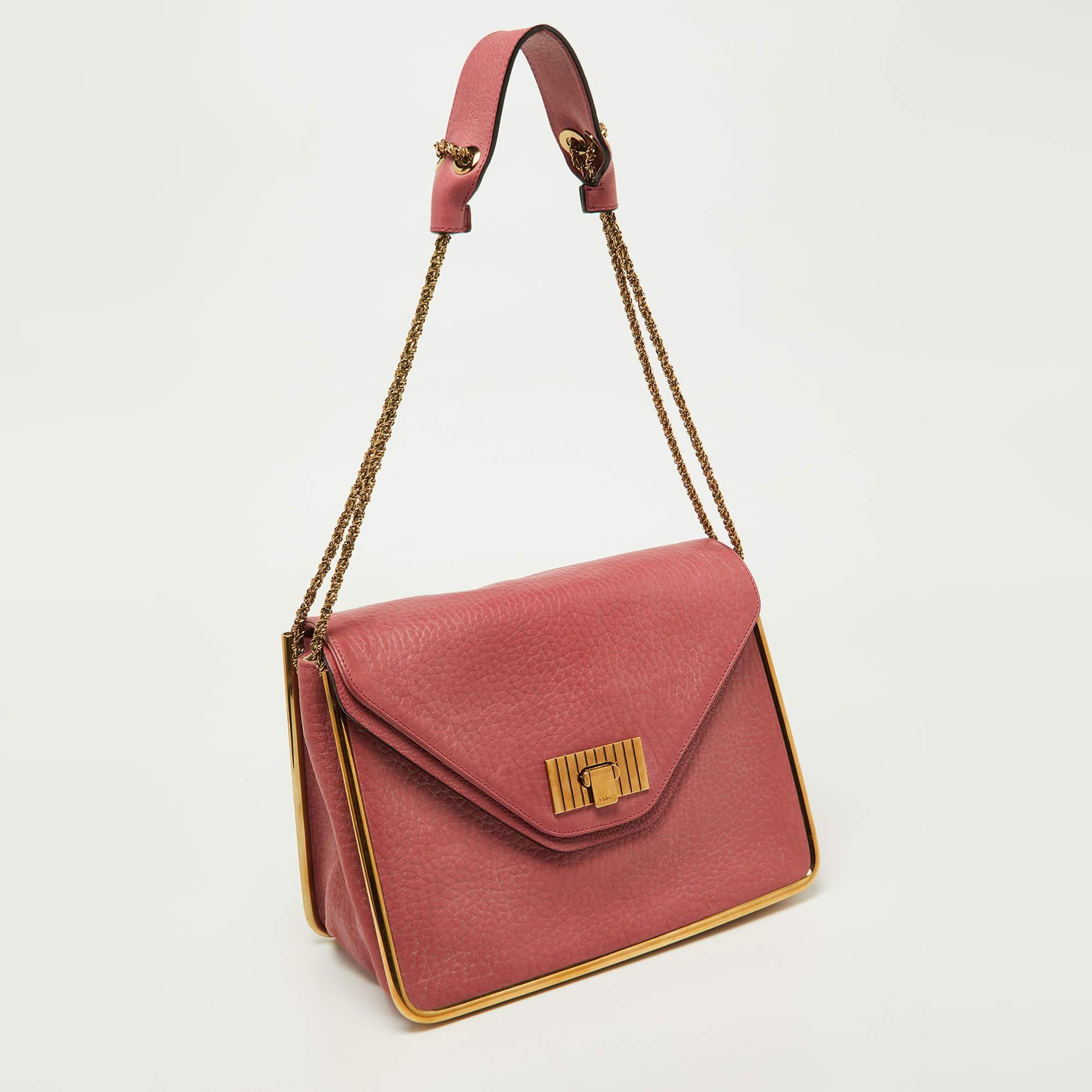 Women's Chloe Pink Leather Medium Sally Shoulder Bag For Sale