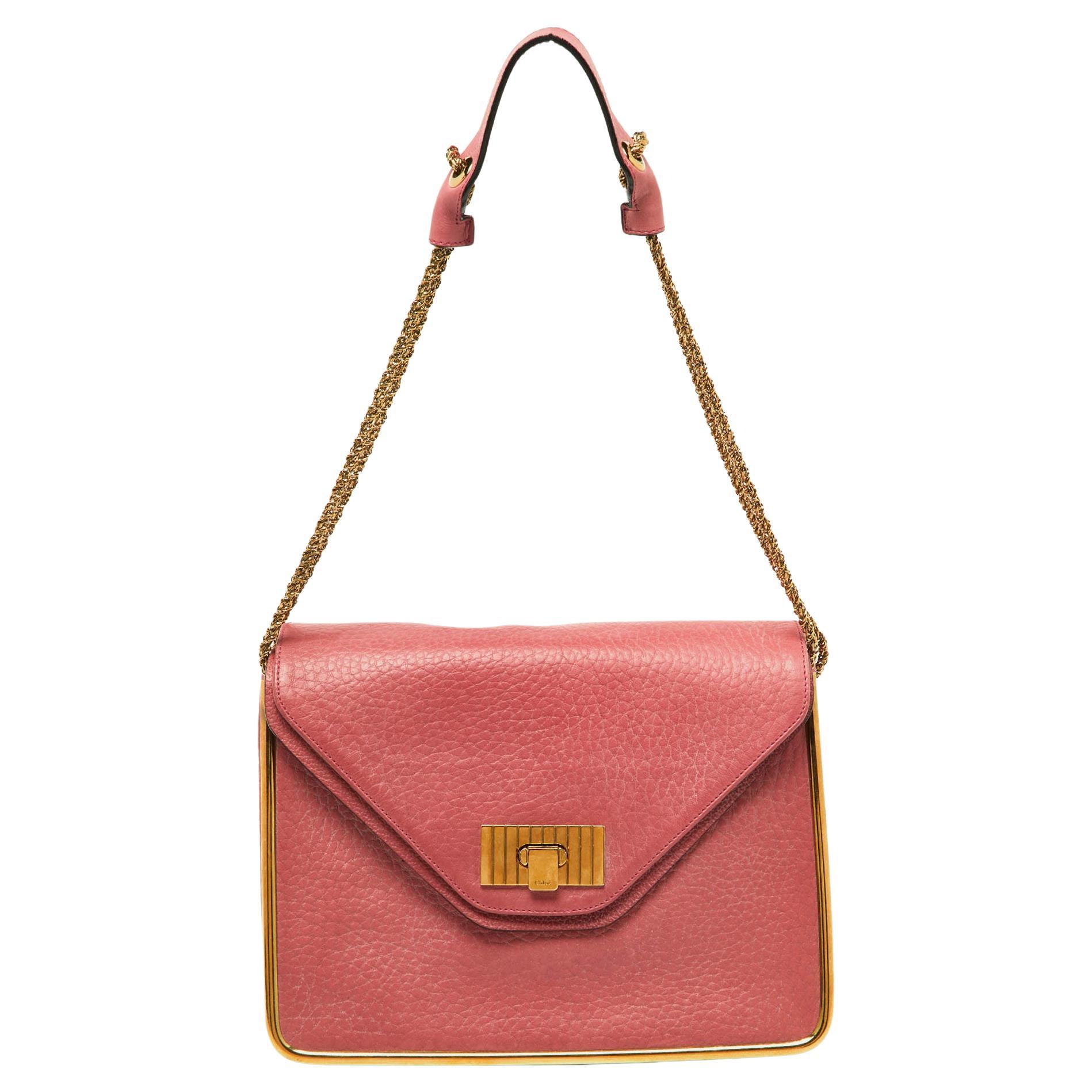 Chloe Pink Leather Medium Sally Shoulder Bag For Sale